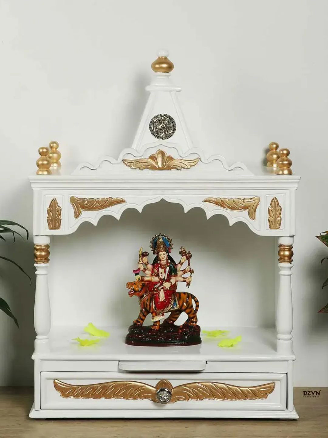 DZYN Furnitures Brown Textured Wooden Wall Mount Pooja Mandir Temple