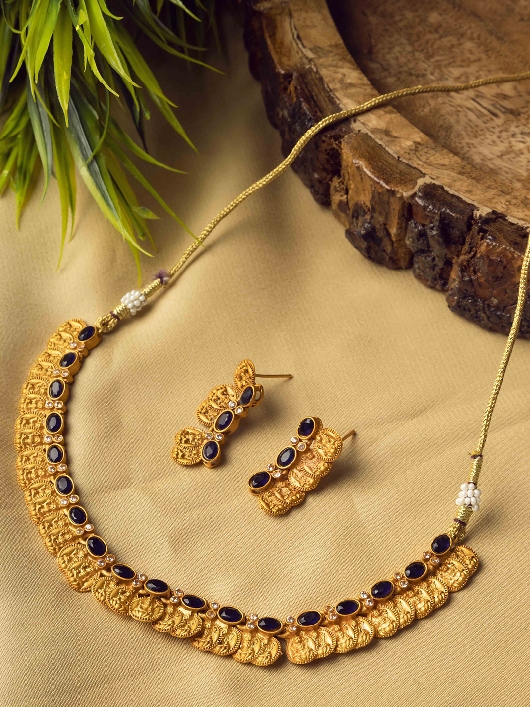 StileAdda Gold Plated Stone Studded Laxmi Coin Jewellery Set