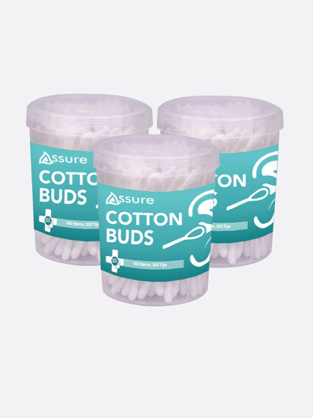 Assure Set Of 3 Premium Cotton Ear Buds For Beauty & Hygiene - 100 Buds Each