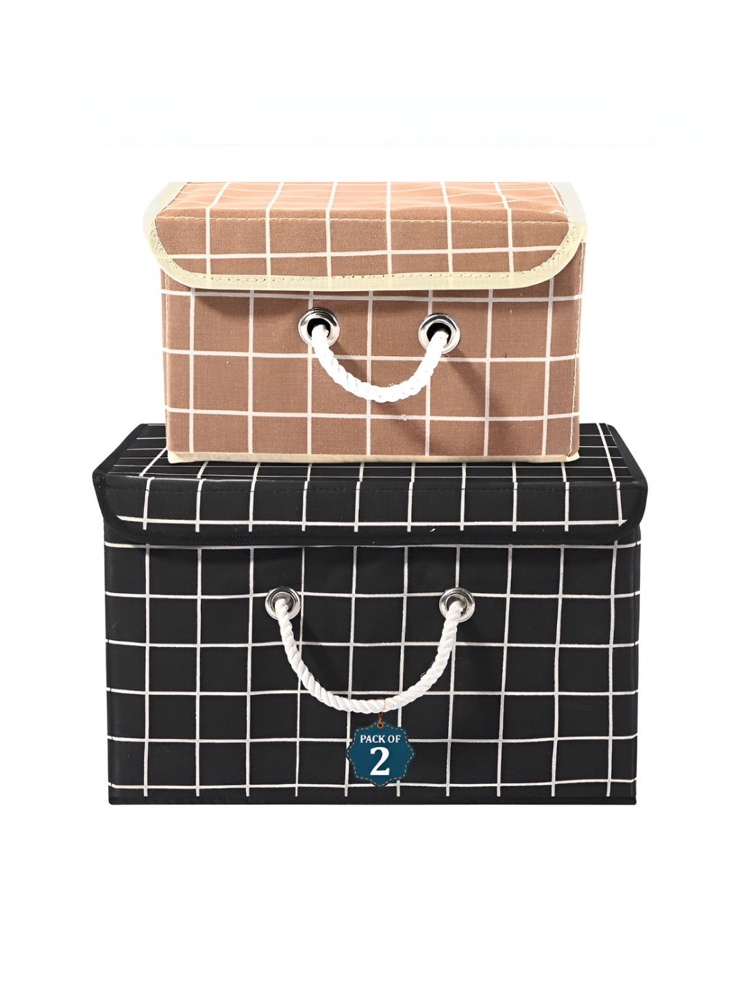 Aura Black & Brown 2 Pieces Multipurpose Storage Box With Lid & Handle