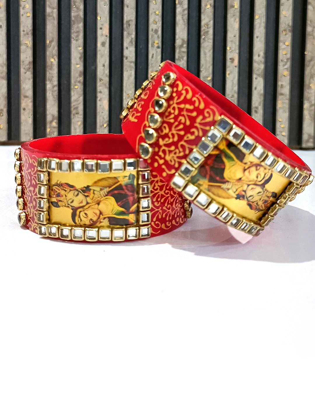 T4 JEWELS Gold-Plated Set Of 2 Stone-Studded Radhe Krishna Bangles