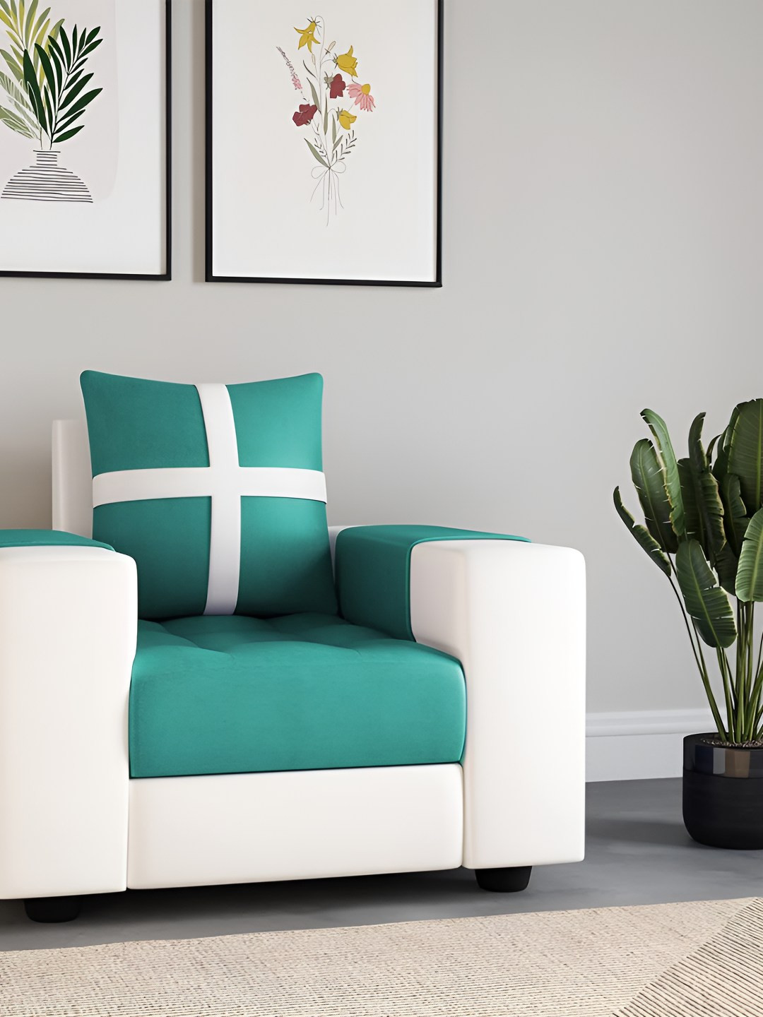 Torque Jamestown Blue & White 1 Seater Sofa Set