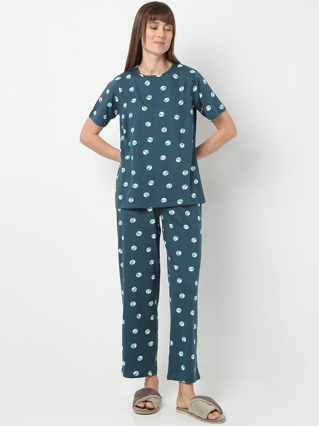 Smarty Pants summer cool sleepwear Women Geometric Printed T-shirt Pyjamas Night suit