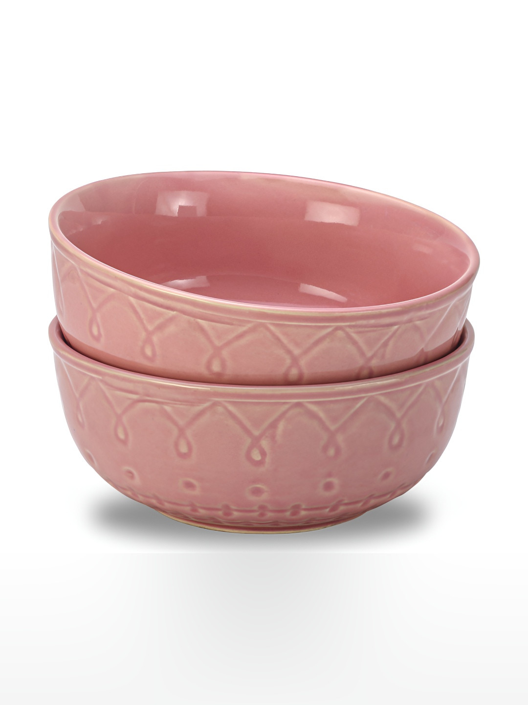 BODHI HOUSE Pink 2 Pieces Ceramic Glossy Dishwasher and Microwave Safe Core Bowls