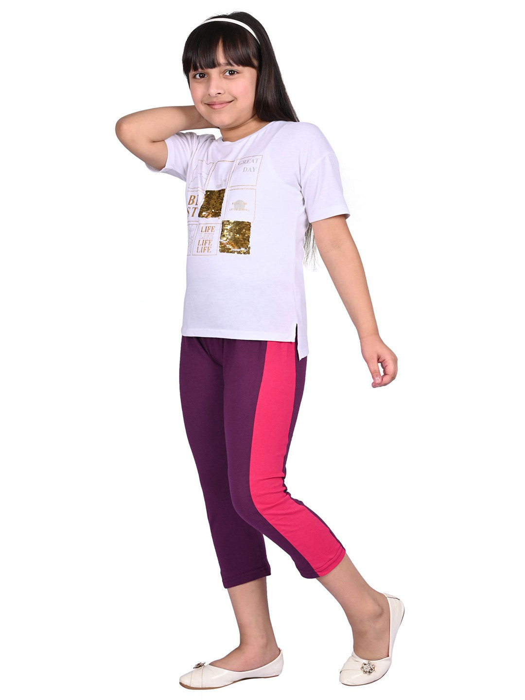 BAESD Girls Cotton Solid Side Striped Capris