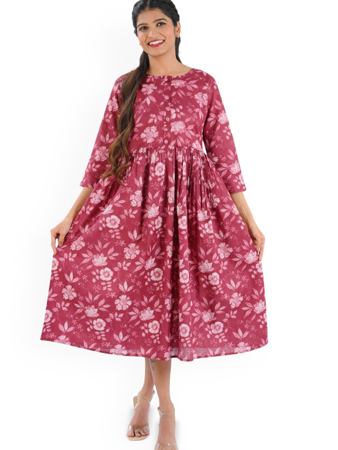 30 Looks Women Floral Print Fit & Flare Midi Dress