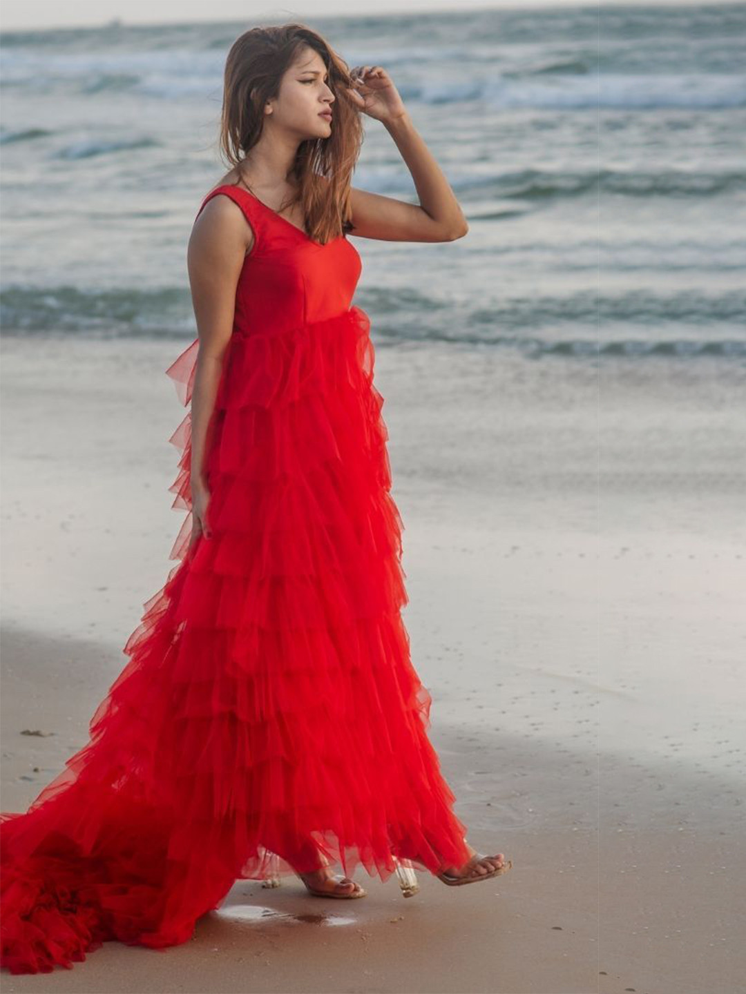 HOUSE OF JAMOTI Fairy Tale Women V-Neck Net Gown Dress