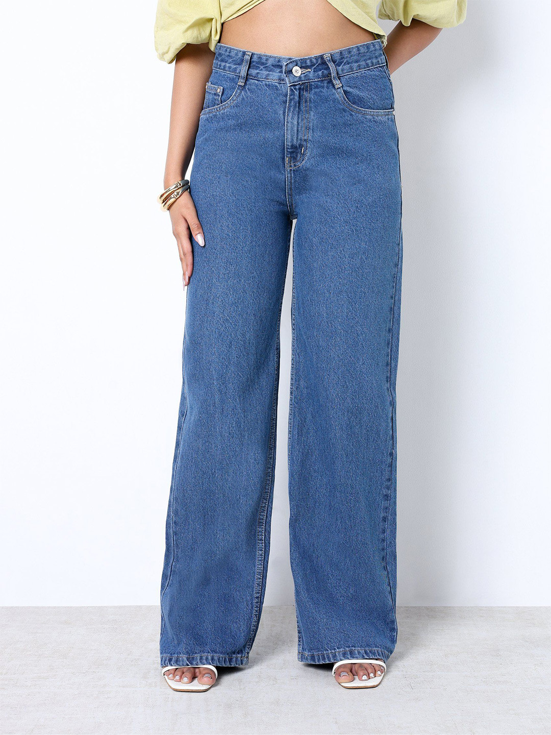 ZUYA Women Non Stretch Super Wide Leg Denim Jeans In Light Blue Colour