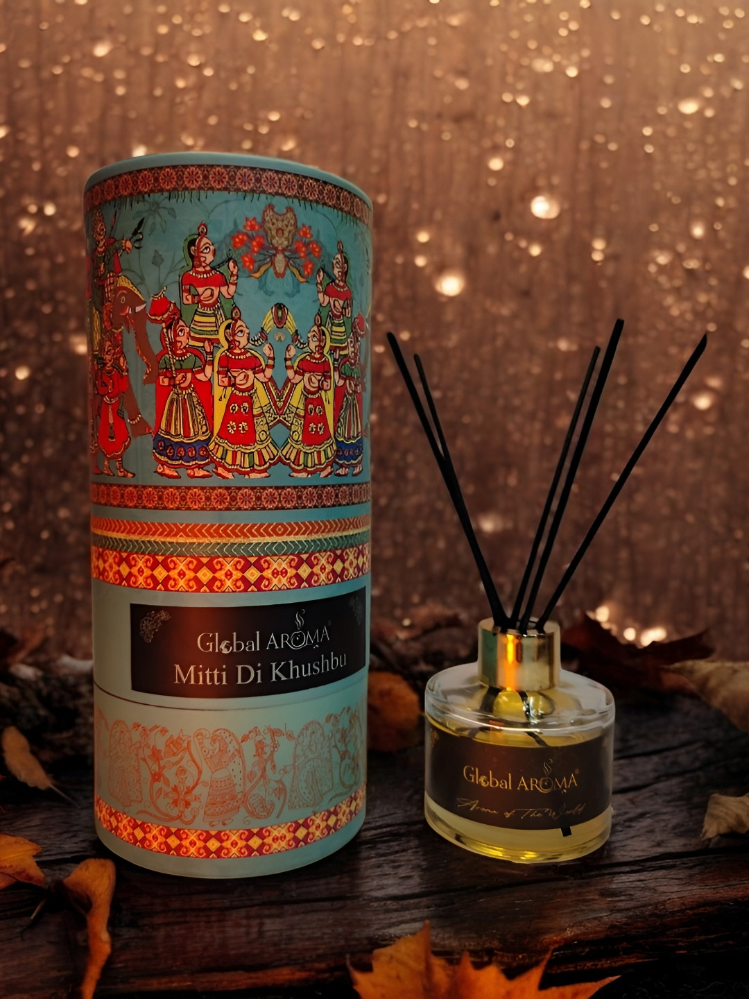 GLOBAL AROMA Blue & Red Mitti Di khushbu Reed Aroma Oil Diffuser & Sticks 120ml