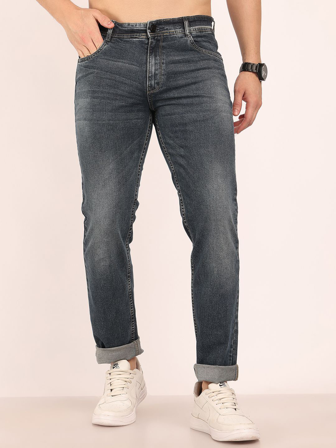 BUNCH OF BAD Men Regular Fit Heavy Fade Stretchable Jeans