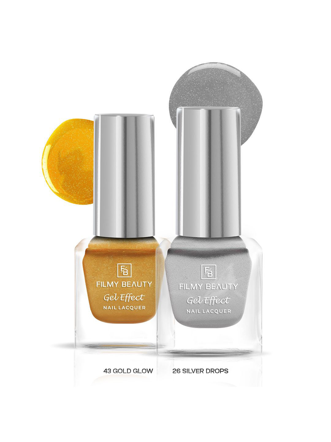 FILMY BEAUTY Set Of 2 Gel Effect Nail Polish- 10 ml Each- Gold Glow 43- Silver Drops 26
