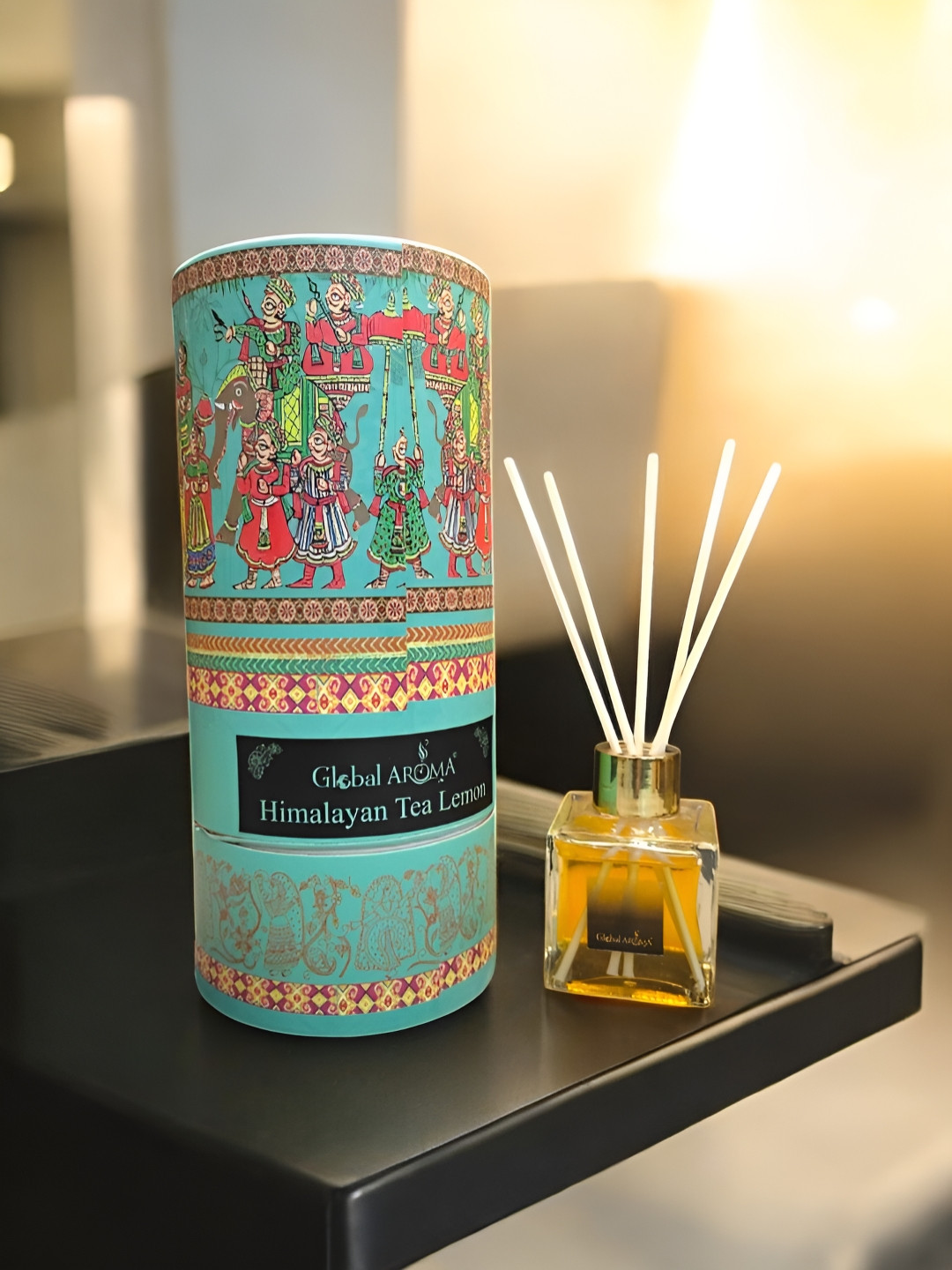 GLOBAL AROMA Blue & Red Himalayan Tea Lemon Reed Aroma Oil Diffuser & Sticks 100ml