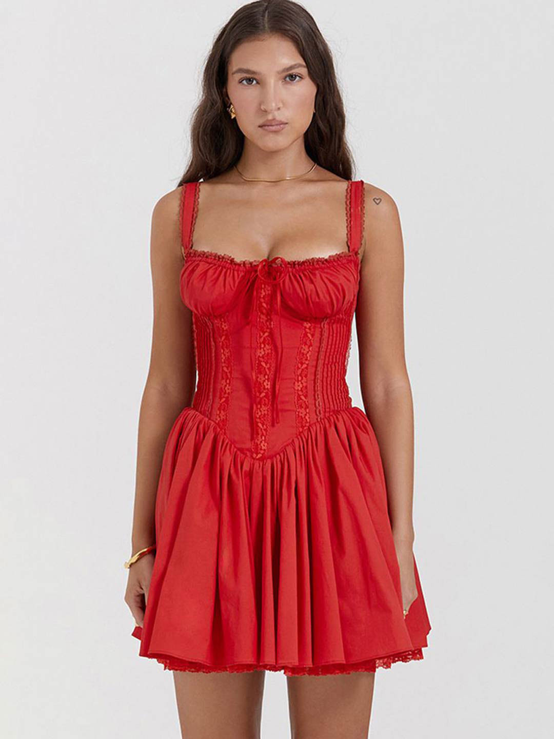 bebe Yellow Corset-Style Lace-Up Back Fit & Flare Mini Dress