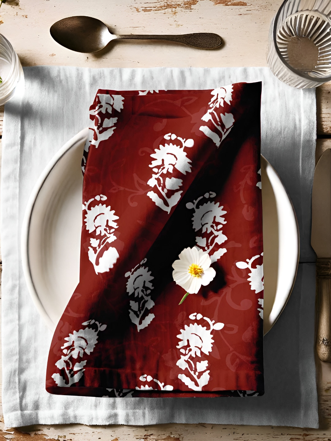 Vargottam Red & White 12 Pieces Printed Cotton Reusable & Disposable Table Napkins