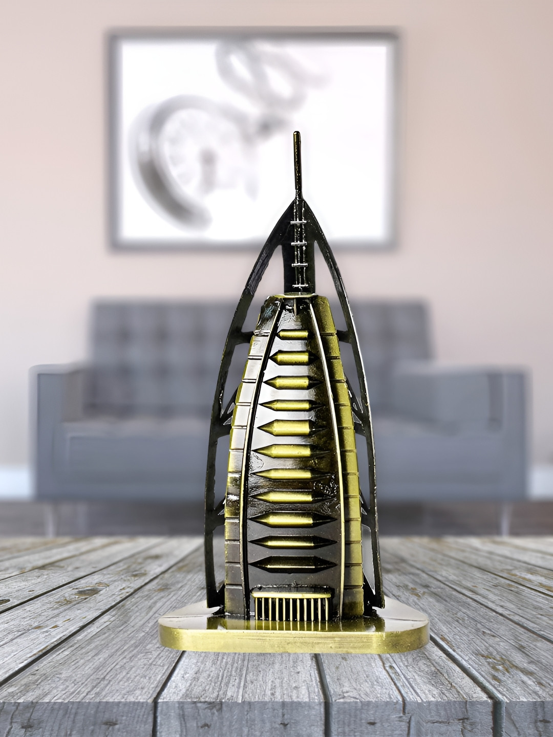 THE QUIRKY HOME Dubai Burj Al Arab Monuments Bronze Metal Metallic Prayer Room Small Showpiece - 5.9 Inches