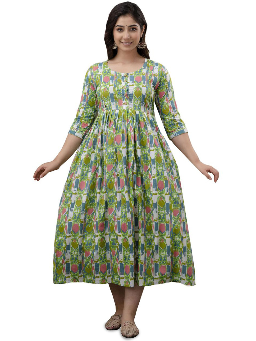 ANUOM Lime Green Abstract Print Maternity Dress