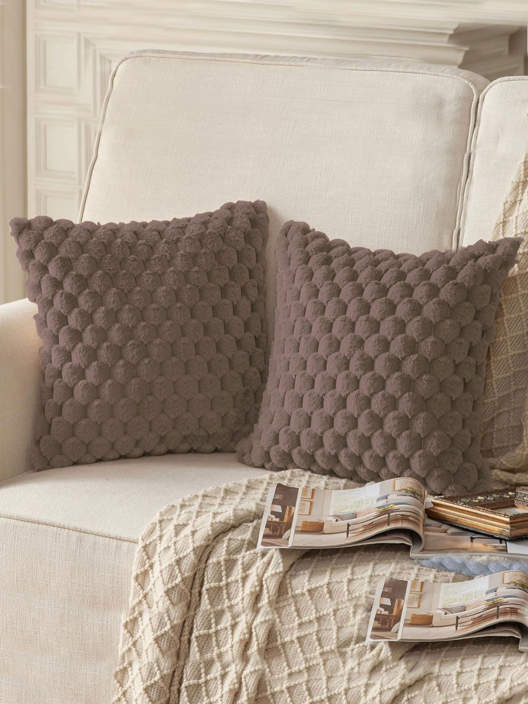 LUXEHOME INTERNATIONAL Polyester Ultra Soft 2 Pcs Textured Cushion Covers - 16 x 16 Inches