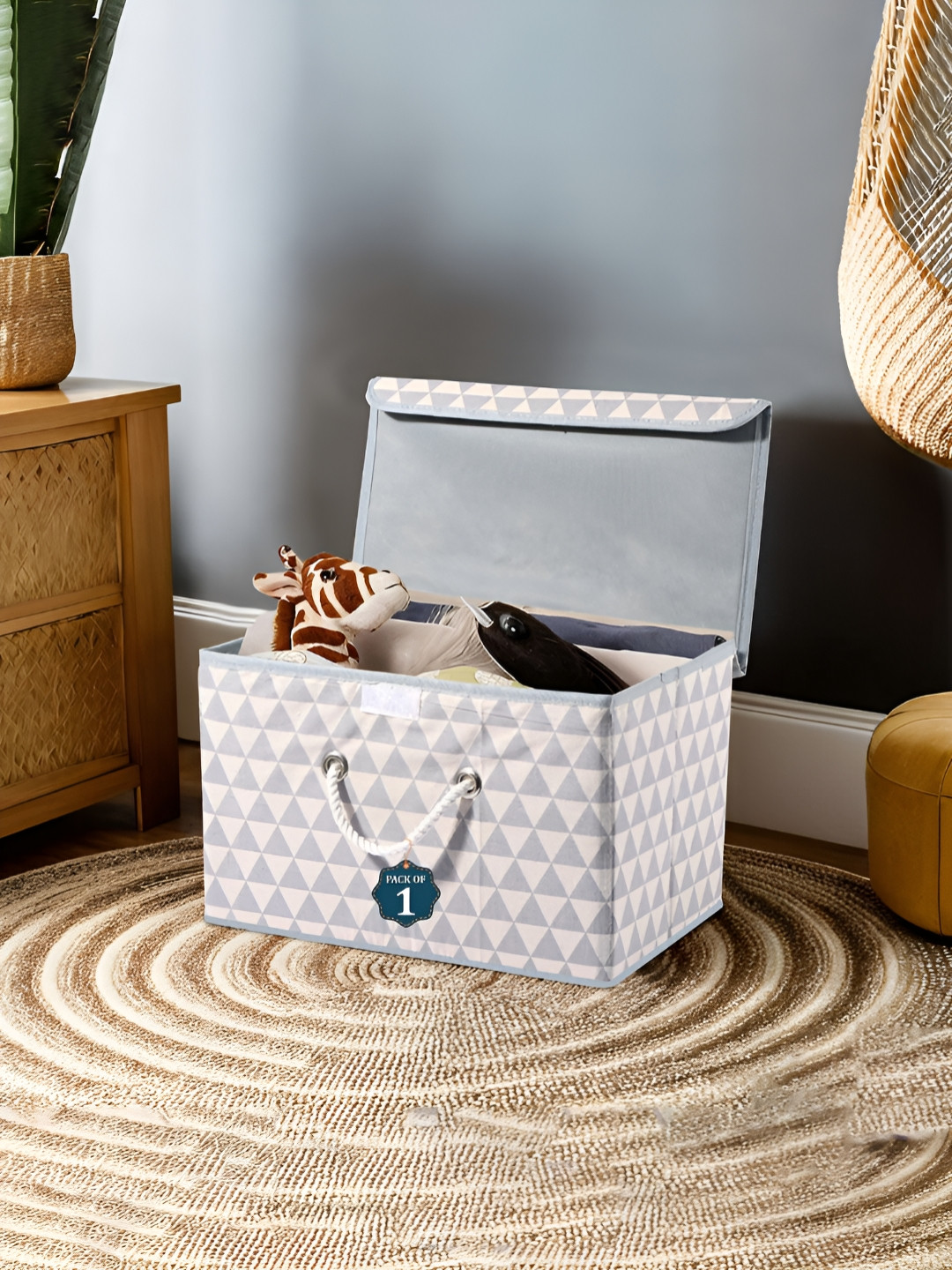 Aura Grey & White Multipurpose Large Storage Box With Lid & Handle