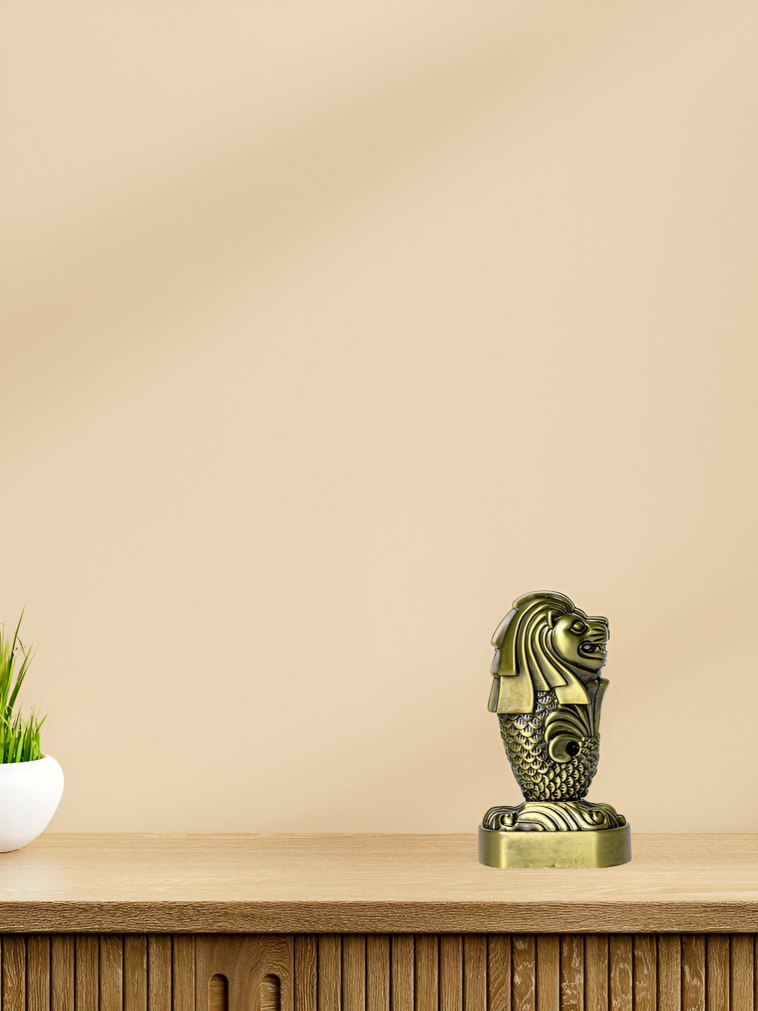 THE QUIRKY HOME Singapore Merlion, Miniature Bronze Metal Metallic Living Room Medium Showpiece - 6.3 Inches