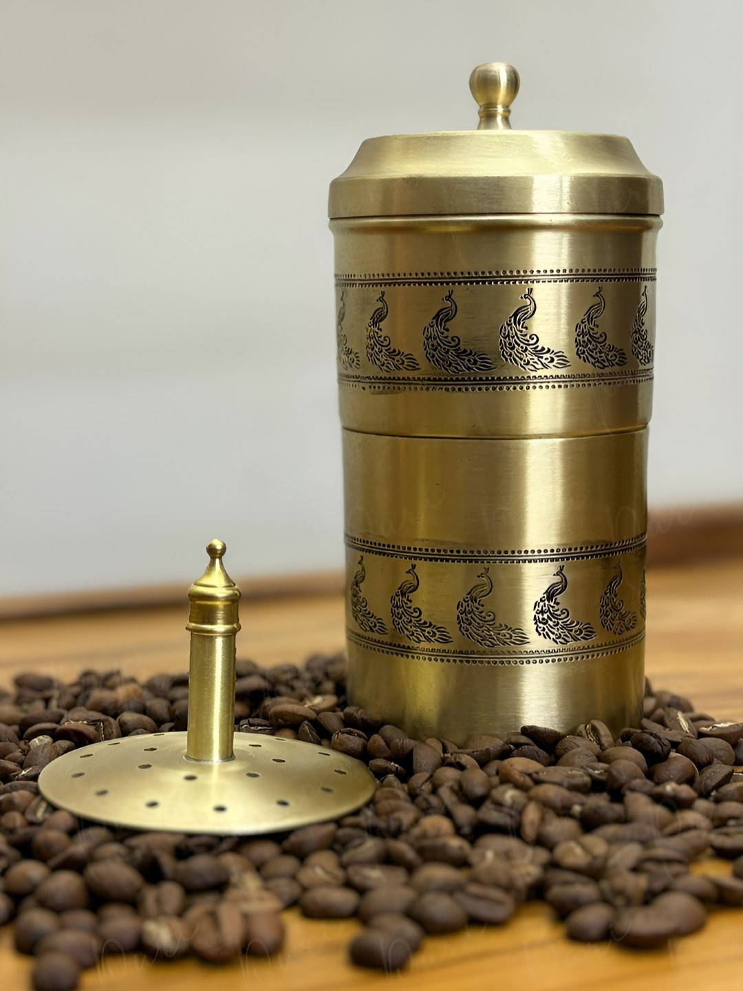 PURI Indian Peacock Coffee Filter with Dabara Set & 1 Small Spoon Matt Finish 250 ML