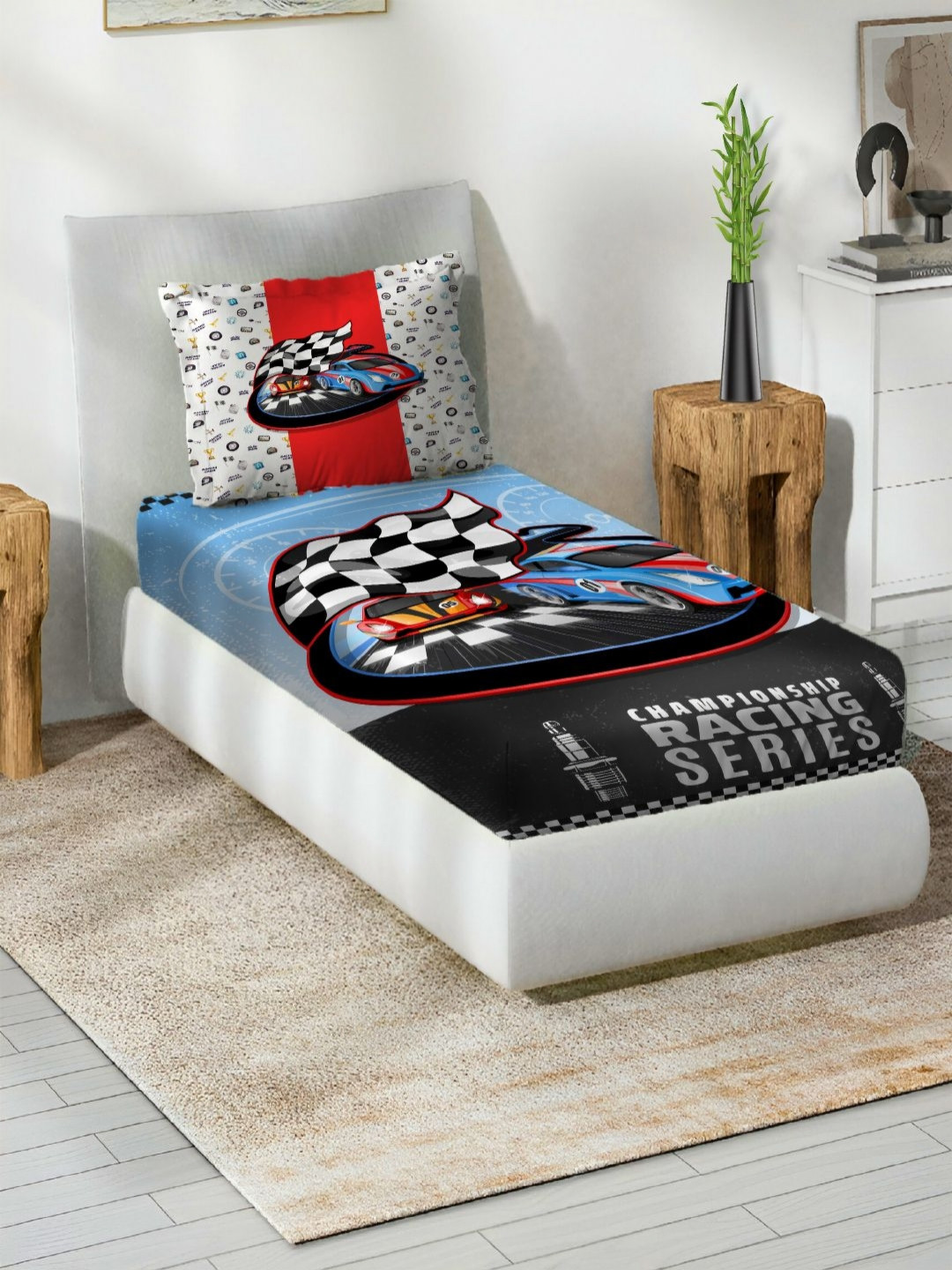 Steve & Anderson Purerest Black Printed Cotton 144TC Single Bedsheet Set 1.50 m x 2.25 m