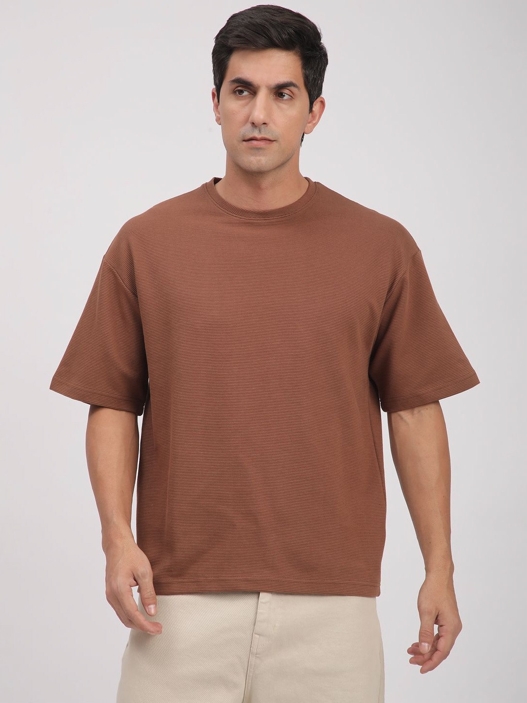 Mark Leute Men Self Design Round Neck Cotton Oversized T-shirt