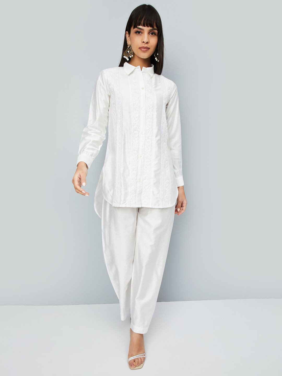 max Embroidered Long Sleeves Chanderi Shirt With Palazzo
