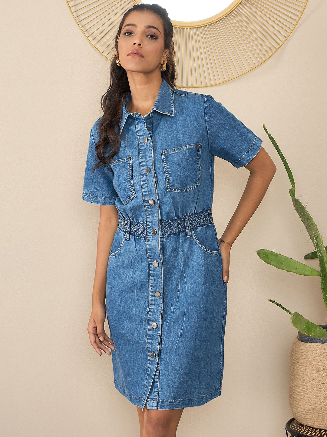 Chemistry Denim Lapel Coller Shirt Dress