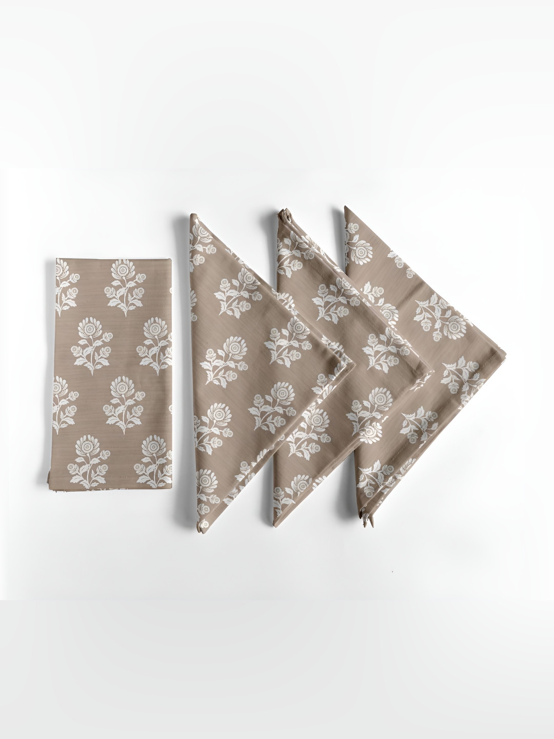 Vargottam Beige & White 12 Pieces Printed Cotton Reusable & Disposable Table Napkins