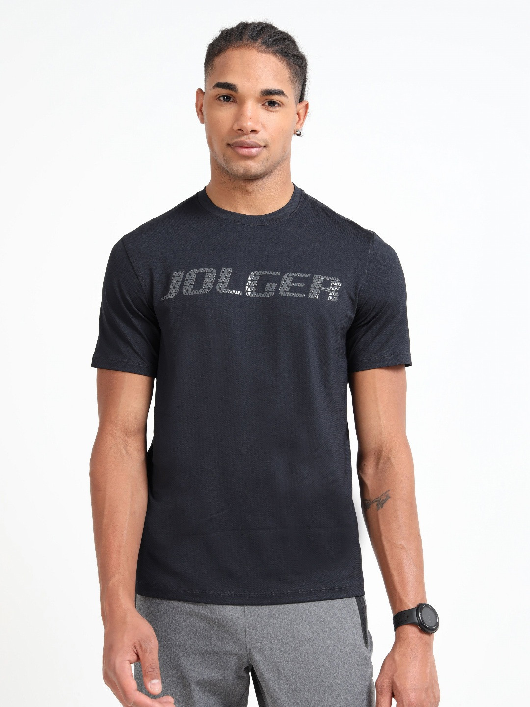 JOLGER Men Dry Rush Crew Neck Graphic Printed T-Shirt