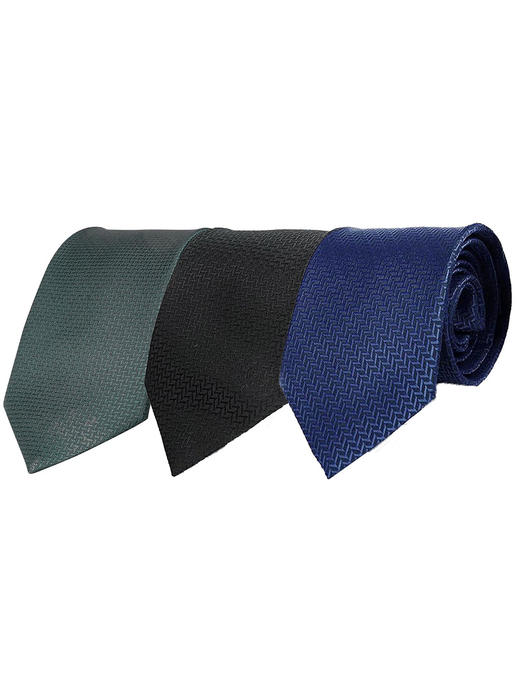 CALIXTO Pack Of 3 Men Woven Design Broad Tie With Free Pocket Square