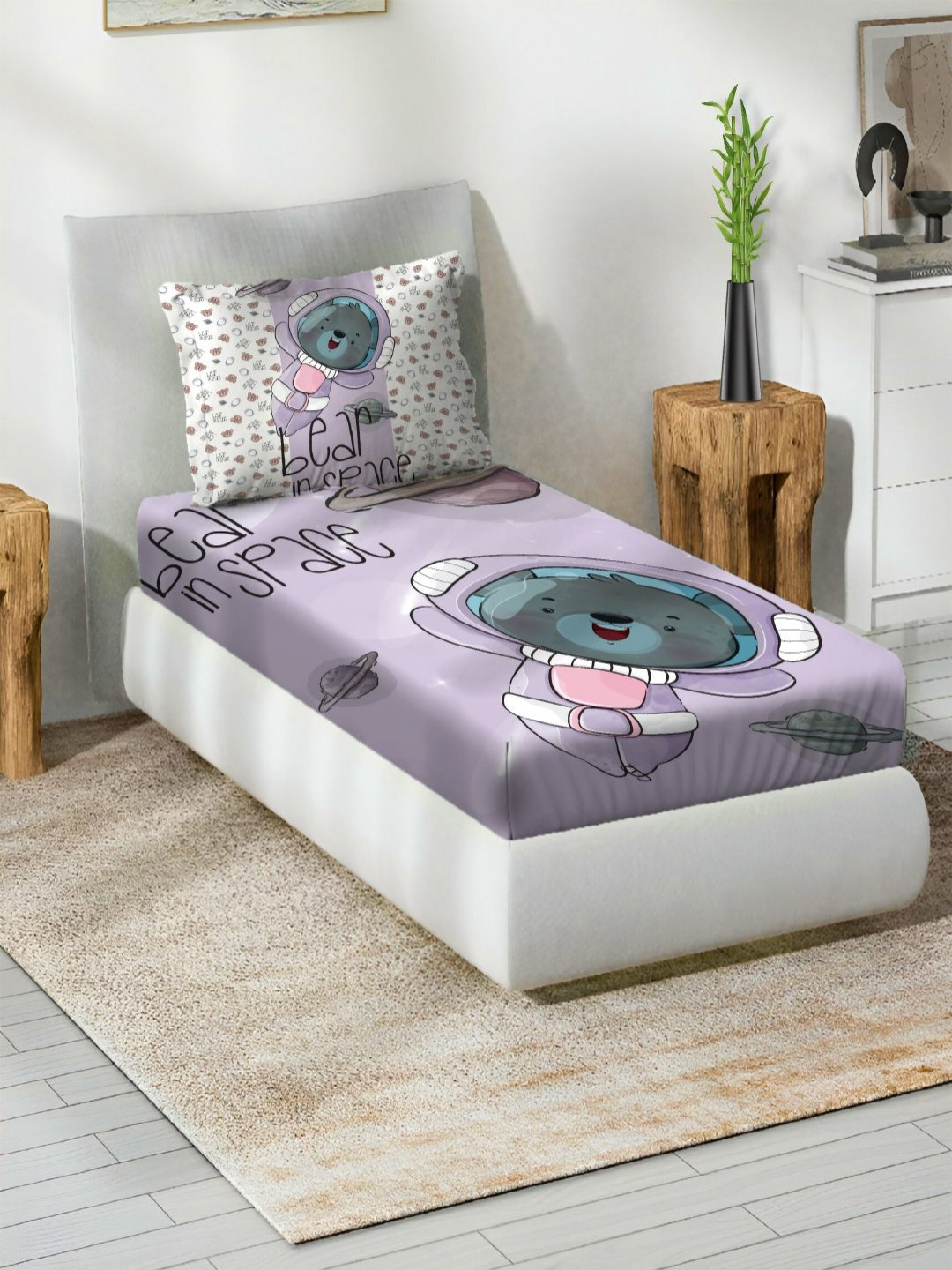 Steve & Anderson Purerest Purple Printed Cotton 144TC Single Bedsheet Set 1.50m x 2.25m