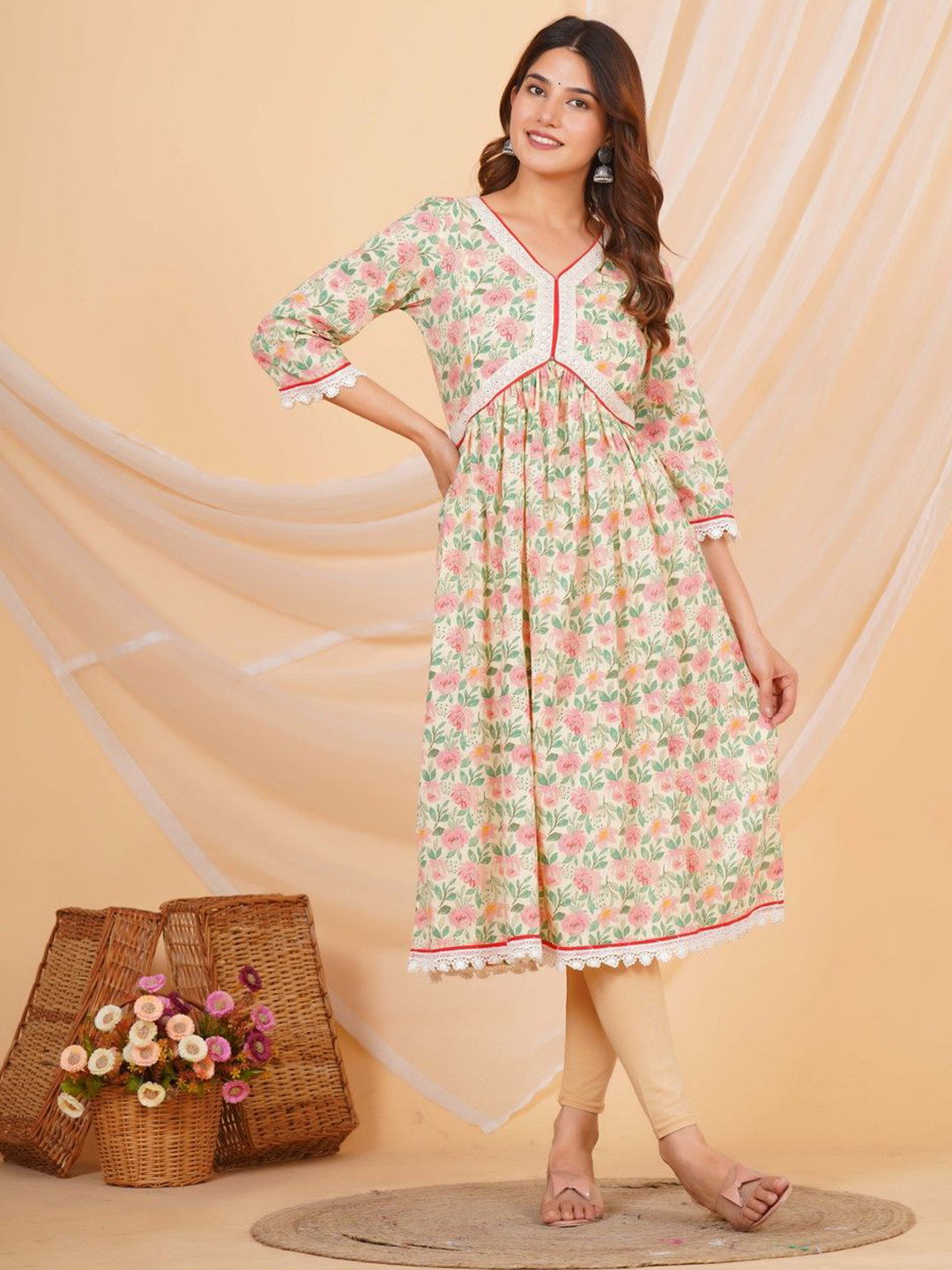 MomsBae Floral Printed Feeding Maternity Kurta