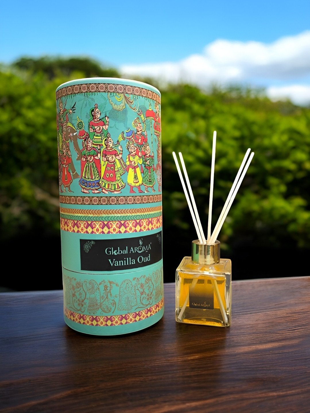 GLOBAL AROMA Blue & Red Vanilla Oud Reed Aroma Oil Diffuser & Sticks 100ml