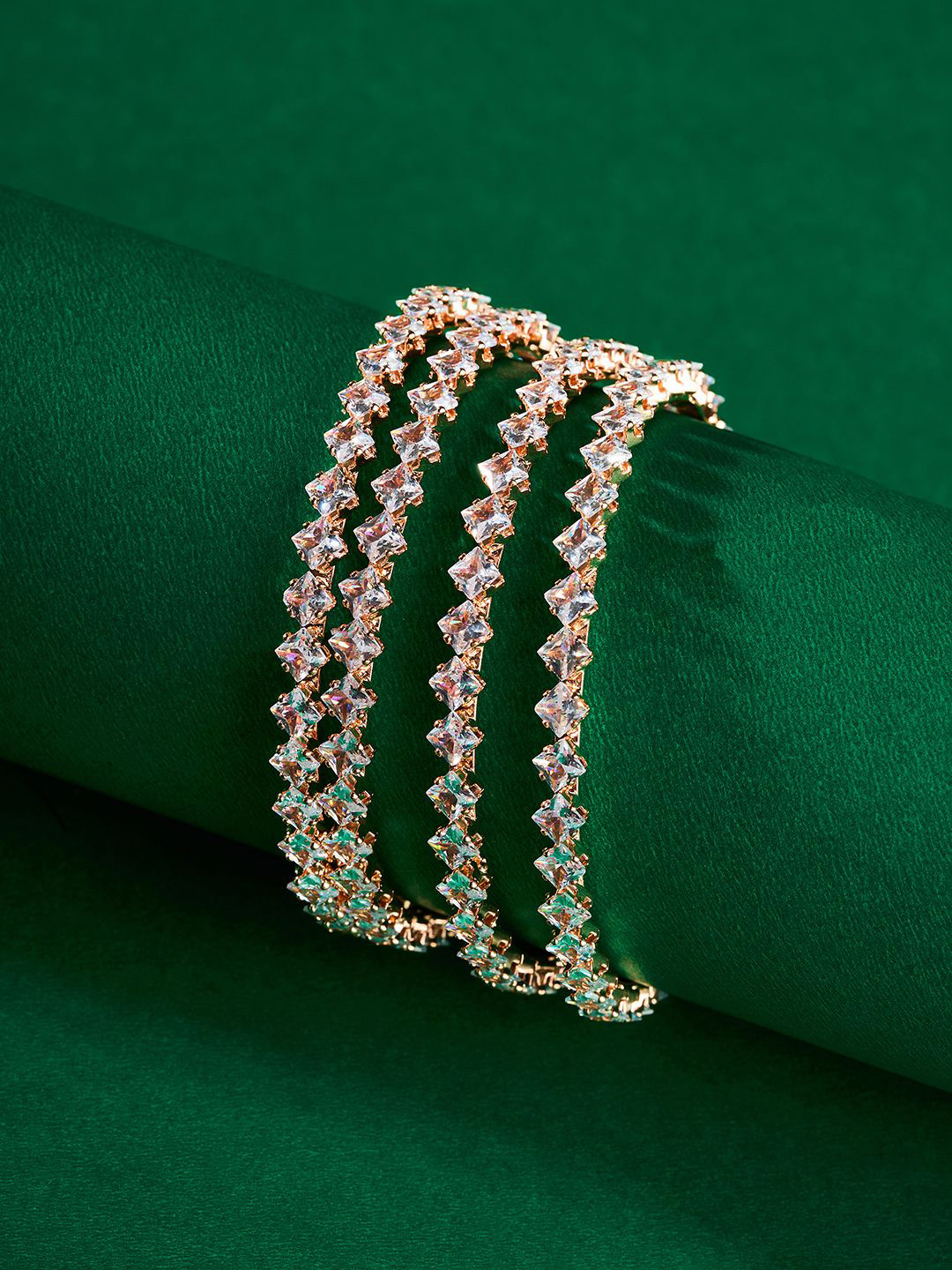 TEEJH Glowy Set Of 4 Cubic Zirconia Studded Bangles