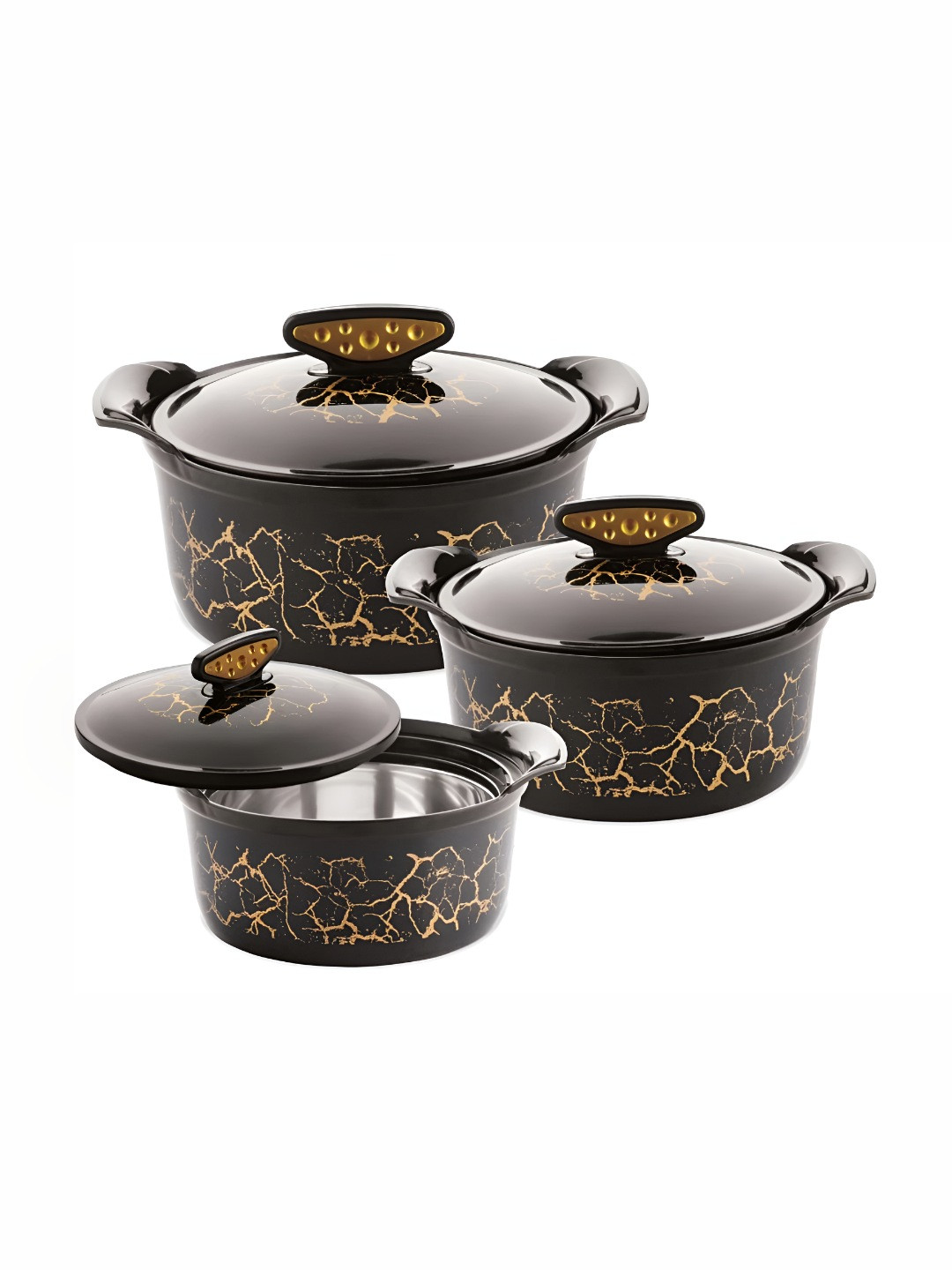 BLUBEL Black Stainless Steel 3 Pieces Dishwasher Safe Thermal Insulated Casserole