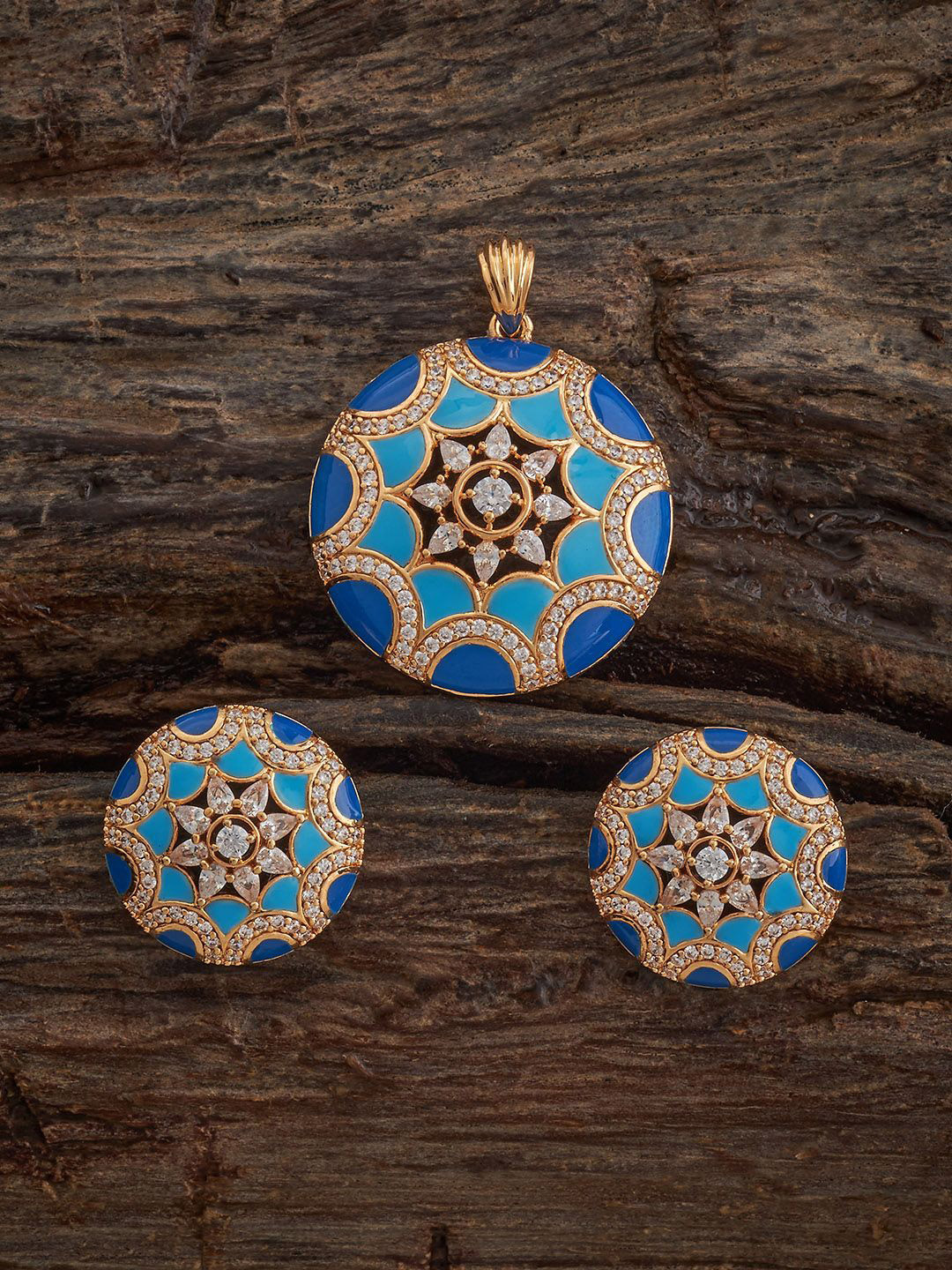 Kushal's Fashion Jewellery Blue Gold-Plated Party Zircon Pendant Set