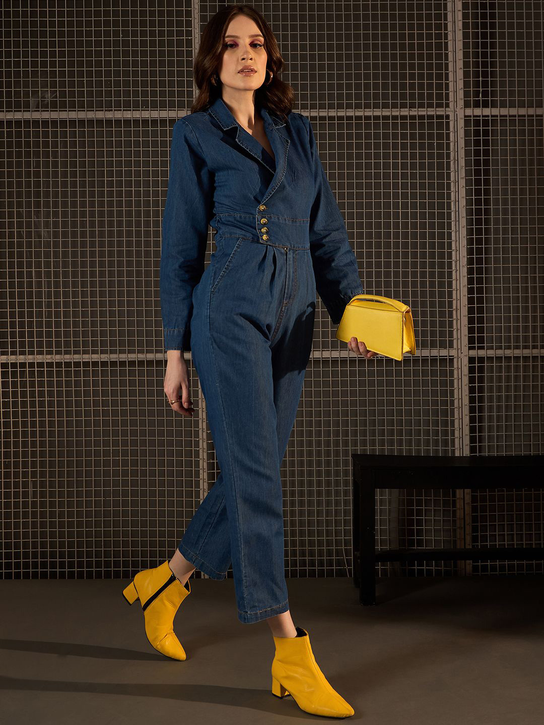 Chemistry Women Shirt Collar Denim Basic Jumpsuit