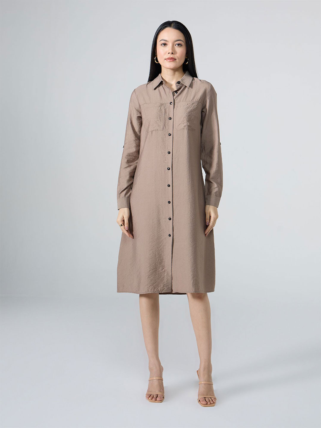 20Dresses Women Full Sleeves Shirt Midi Dress with Belt