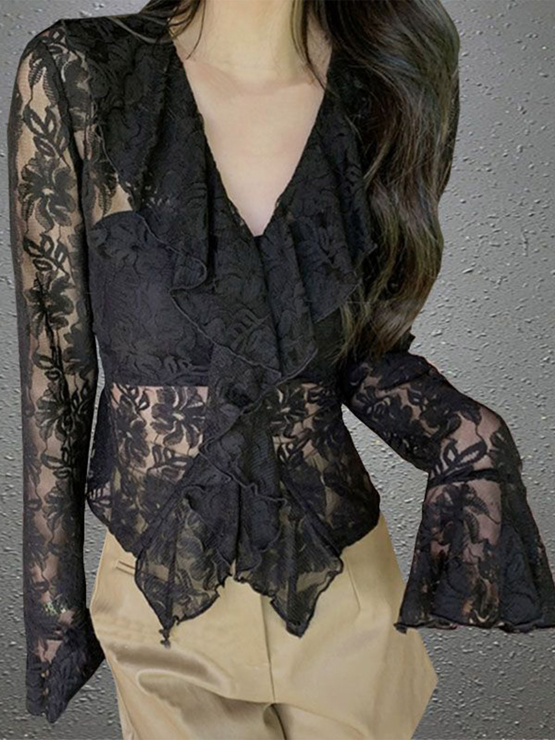 Outzidr Lace Ruffle Top