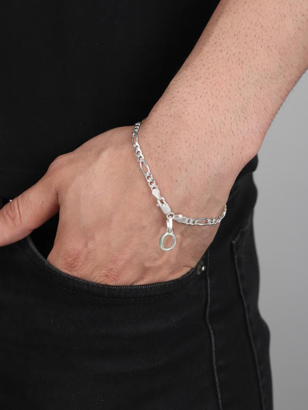 Metronaut Men Sterling Silver Link Bracelet With O Alphabet for Men