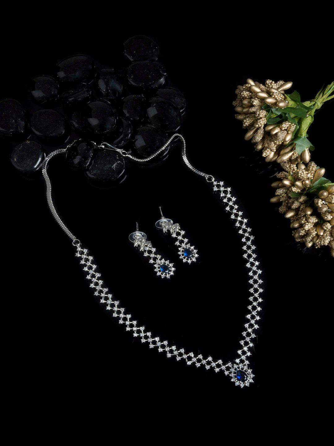 StileAdda Silver-Plated Cubic Zirconia Stone Studded Sleek Jewellery Set