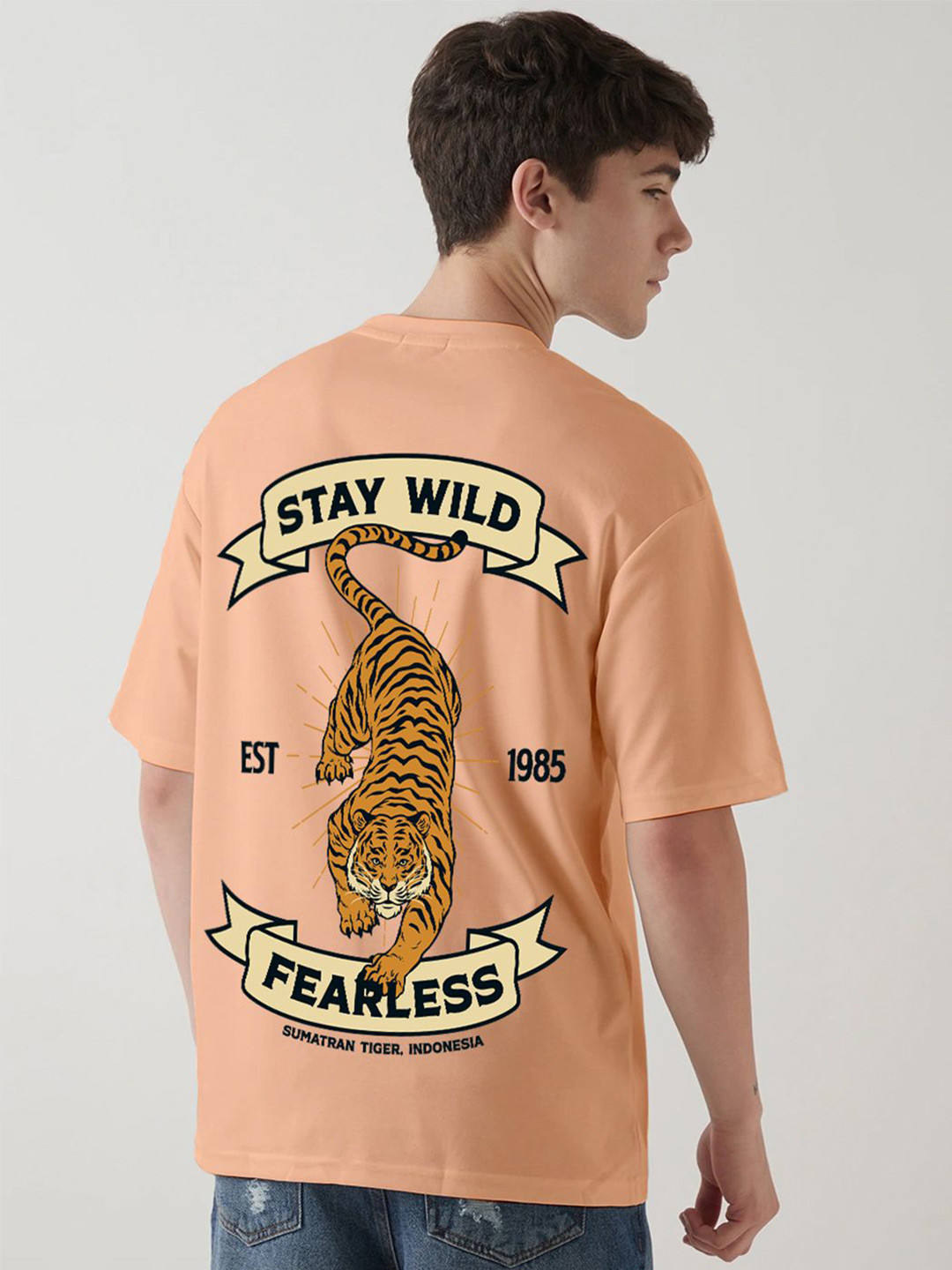 Crazymonk Men Stay Wild Graphic Printed Oversized Cotton T-shirt
