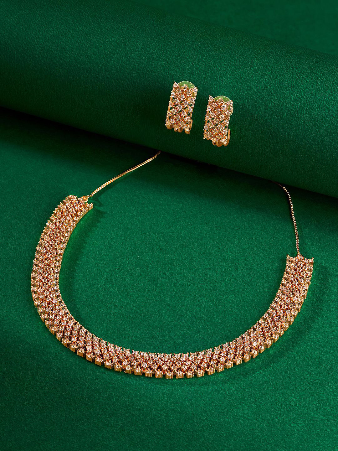 TEEJH Cubic Zirconia Studded Jewellery Set