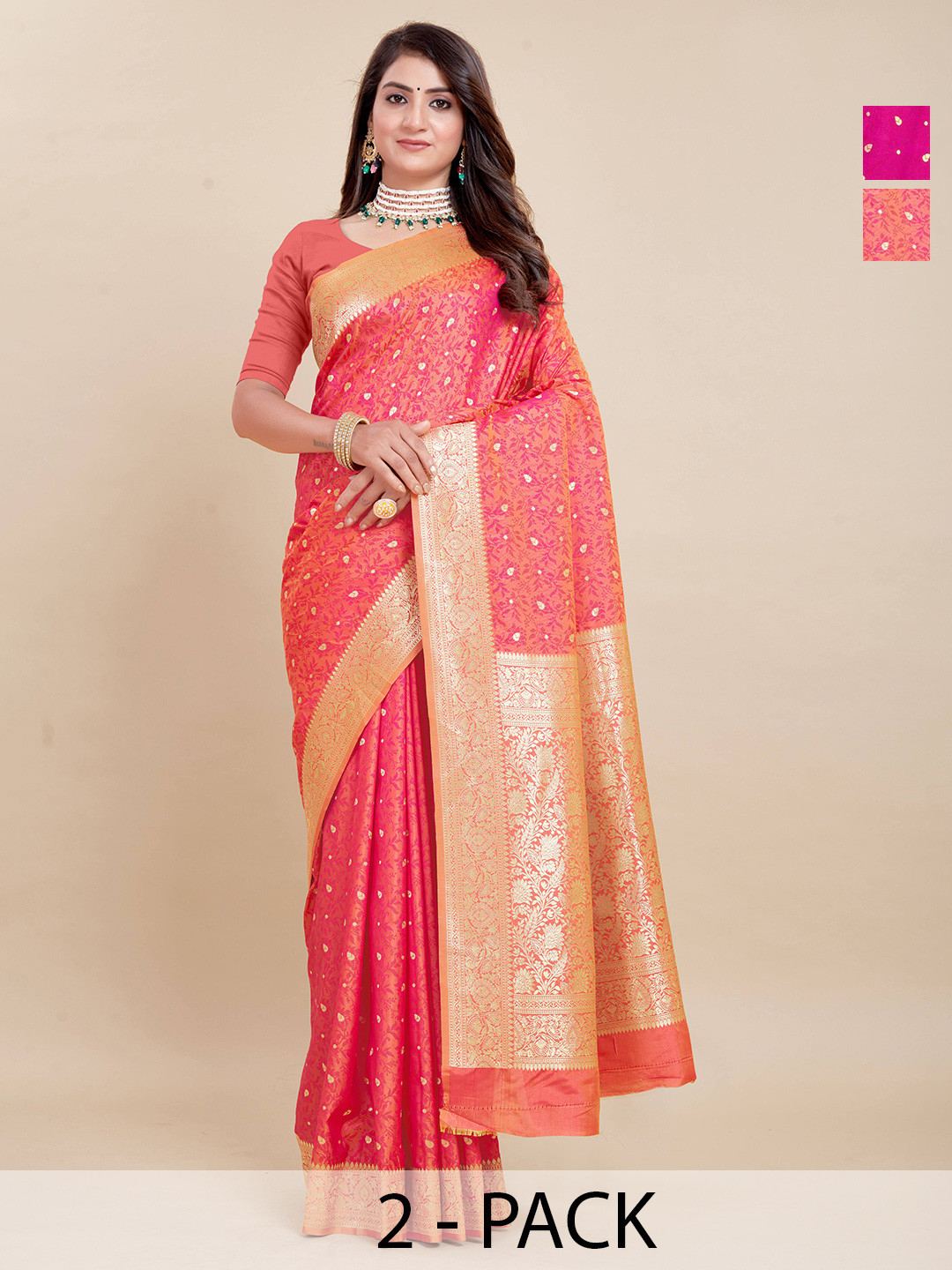 Rujave Set of 2 Woven Design Zari Kanjeevaram Saree