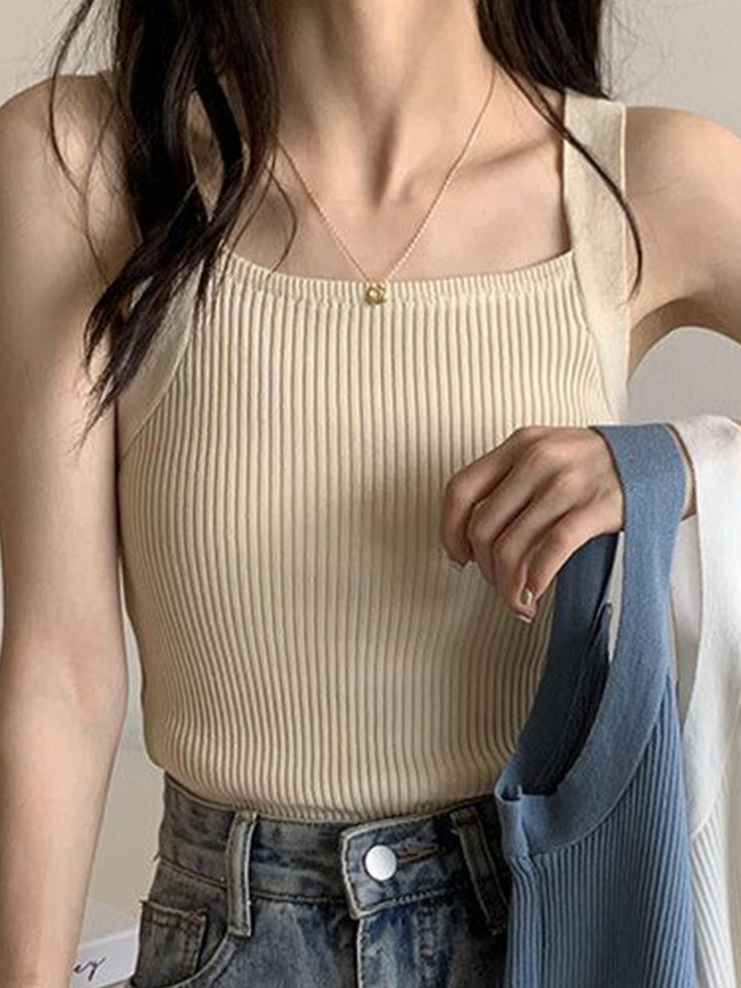 Outzidr Cream Flat Knit Tank Top
