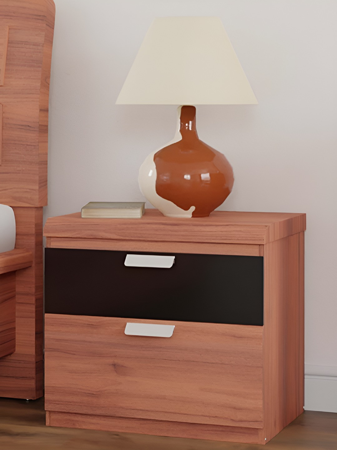 Royaloak Naples Italian Brown Wooden Rectangular Bedside Table With 2 Drawers