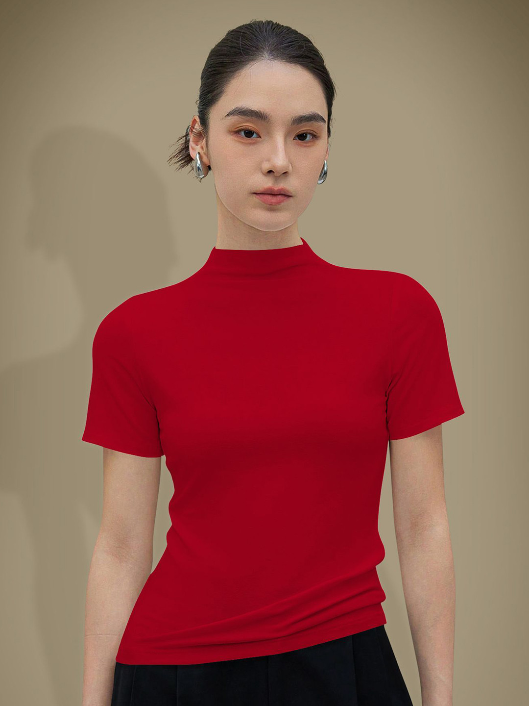 Dream Beauty Fashion Women Solid High Neck Fitted Crop Top