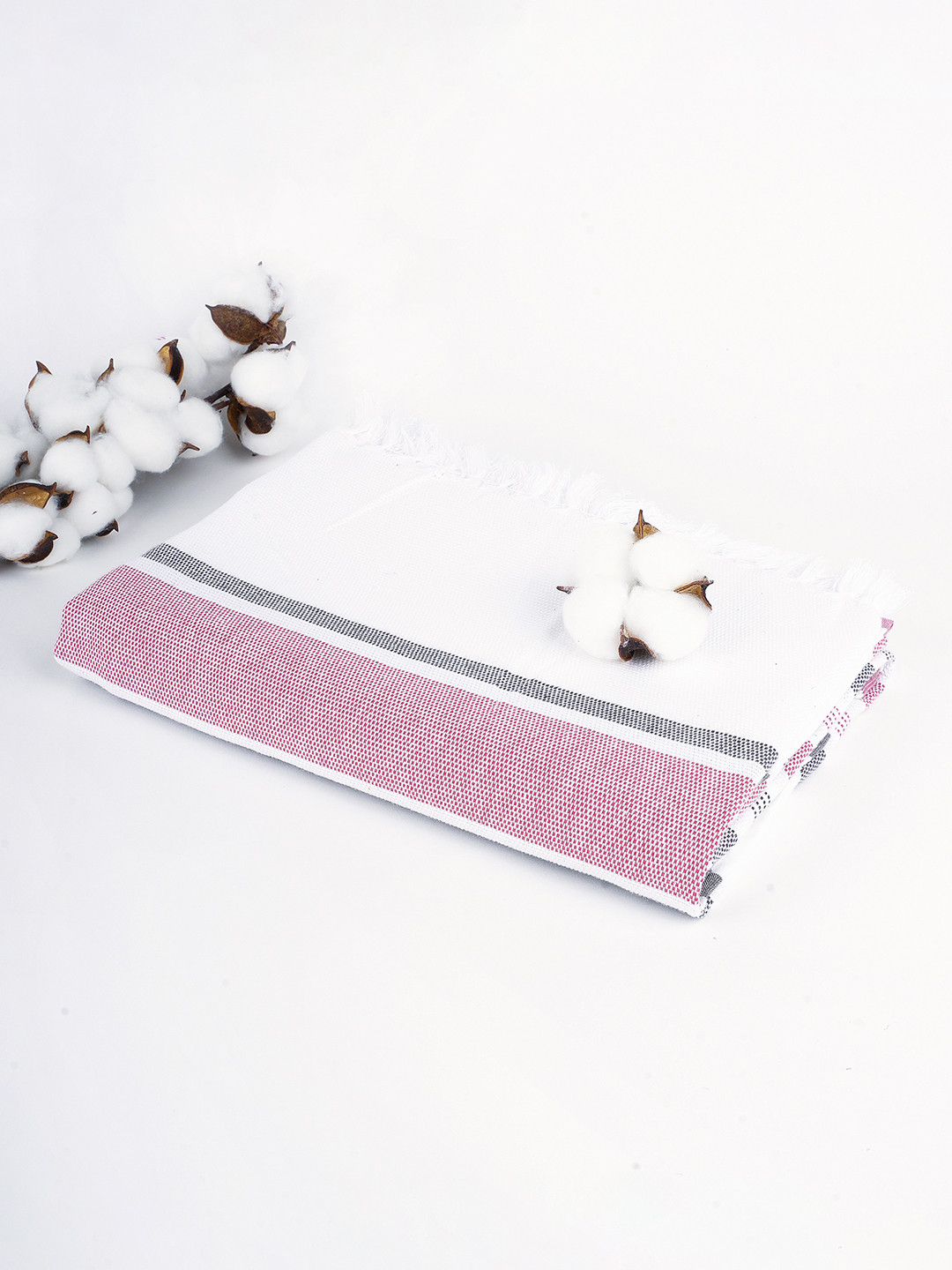 The Bath Community White & Mauve Striped 150GSM Set of 1 Anti-Bacteria Cotton Bath Towel