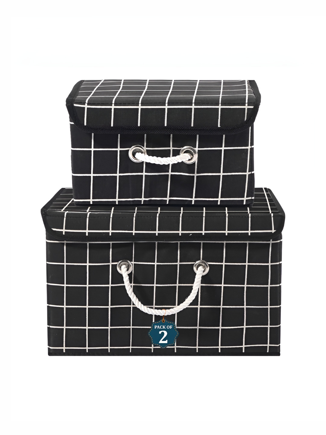 Aura Black 2 Pieces Multipurpose Storage Box With Lid & Handle